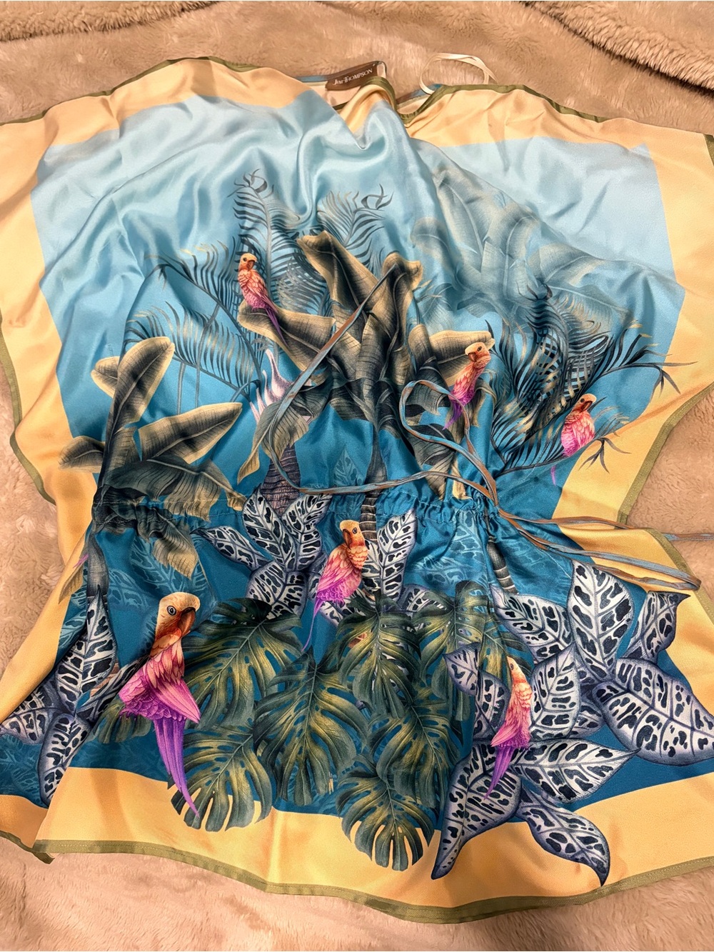 Jim Thompson Tropical Parrot Coverup or Blouse in Blue, Yellow & Pink